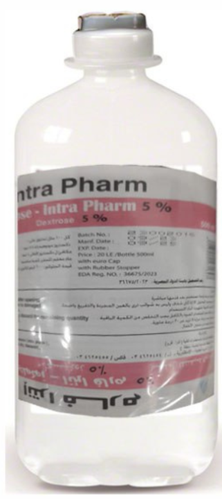 جلوكوز 5% انترافارم محلول وريدي 500 مل يوروكاب بغطاء مطاطي